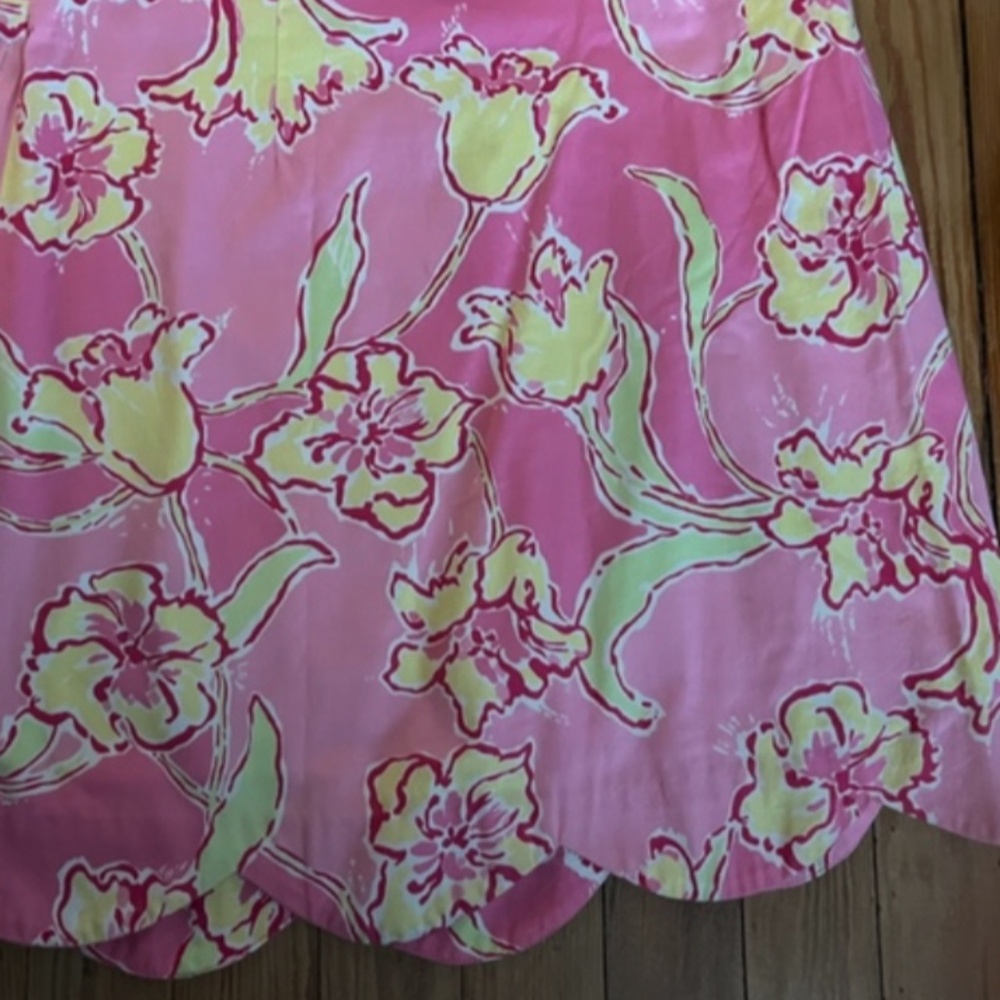 Lilly Pulitzer pink yellow scalloped skirt with zip